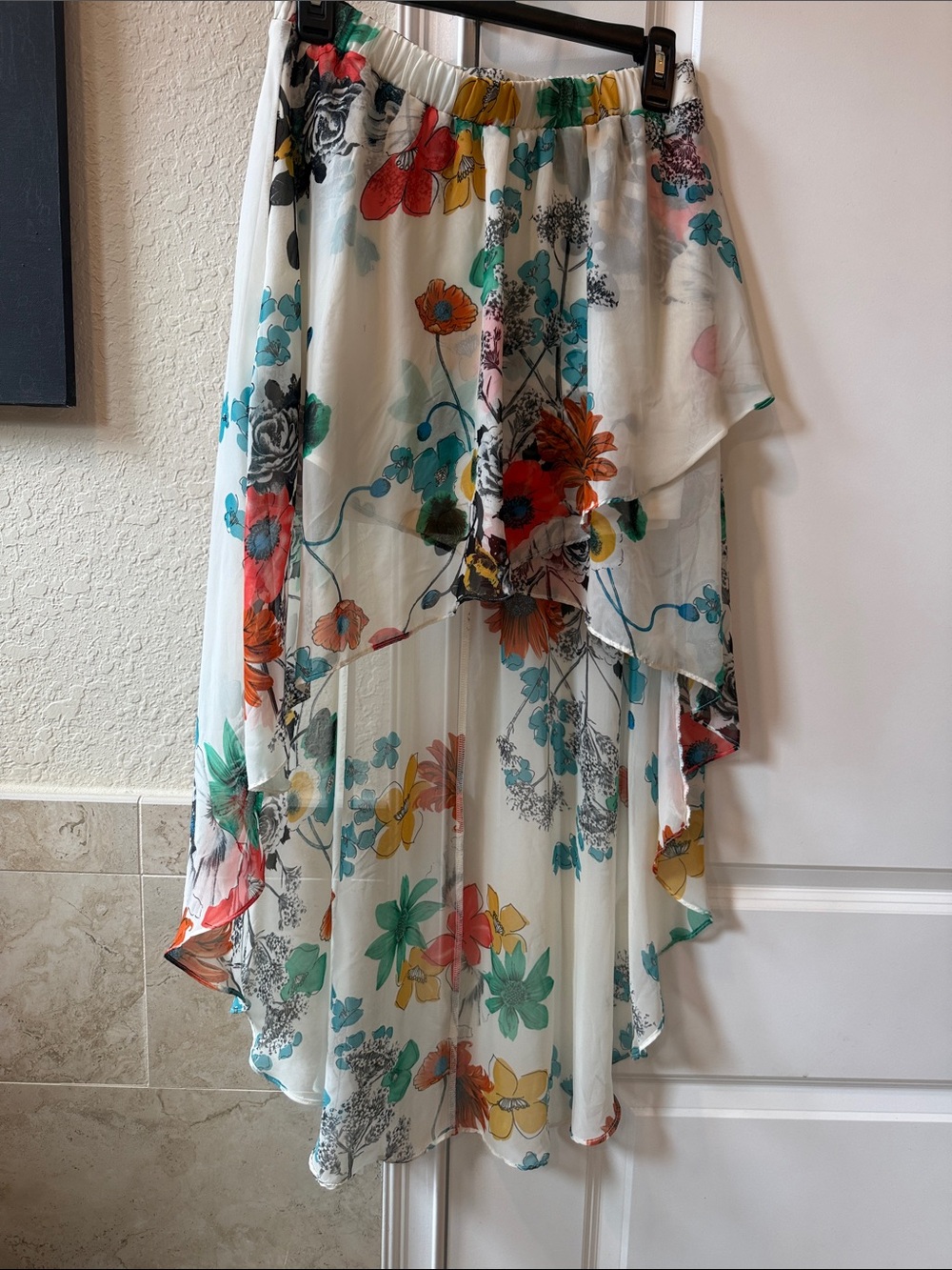 Joe Benbasset White Floral Skirt with Teal, Yellow & Gray Accents